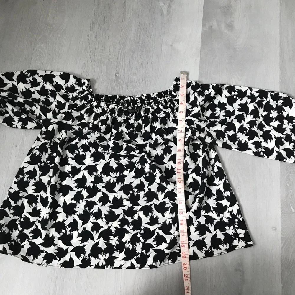 ZARA BOAT NECK BABYDOLL ABSTRACT ALLOVER PRINT BALOON LONG SLEEVES WOMENS XS
